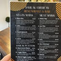 Menu  at Dahlak Eritrean Restaurant & Bar in Saskatoon