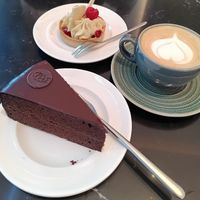 Sacher-Torte, Cappuccino, Raspberry-Tarte at Elias Coffee Shop in Vienna