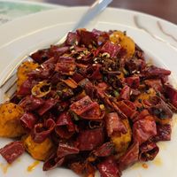 Szechuan chicken mostly chilli and some pieces which were meh   at Tofu Vegan - Charlotte in London