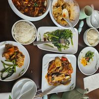 Favourites: fried tofu and king oyster and shiitake mushrooms in a delicious garlicky sauce as well as the wontons at Tofu Vegan - Charlotte in London