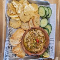 Vegan hummus plate at Owego Donut & Beer Co in Owego