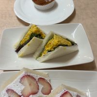 Cinnamon bun, egg sandwich (half portion) and fruit sandwich   at MERCY Vegan Factory - Kyoto Station in Kyoto
