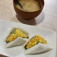 Egg sandwich and miso soup at MERCY Vegan Factory - Kyoto Station in Kyoto