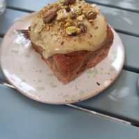 Cinnamon roll with pistachio at Rubik's in Thessaloniki