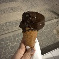 Dark chocolate ice cream with vegan cornetto (i asked the ingredients and they confirmed it was vegan)  at Cremositos Boavista in Boa Vista