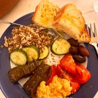 Vegan platter conjured up out of the blue! at Kafeneio in Santorini