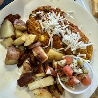 Chorizo scramble and toastt  at Honey & Co  in Salem