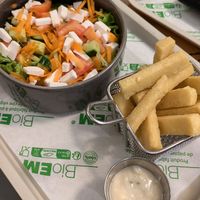 Chickpea fries and feta salad at Veganil in Paris