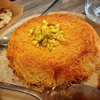 
Kunafa:
Angel hair stuffed with vegetable “echta” (a kind of Egyptian-style custard) 
 at Veganil in Paris