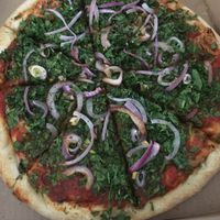 spinach was like wet grass  at Asheville Pizza and Brewing in Asheville