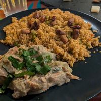 Our meal that night: delicious babaganous and couscous at Wine Not? in Terceira