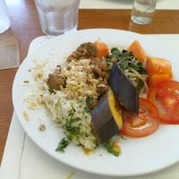 Strogonoff and plantains at Pierre Vegetariano in Morretes