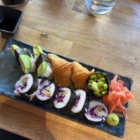 Mixed vegan plate  at Moshi Moshi in Vaxjo