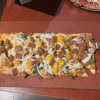 Summer peach flatbread, modified to be vegan  at Pizza Luce - Downtown in Minneapolis