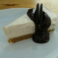Oreo Cheesecake with hot fudge sauce at Mono in Glasgow