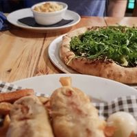 Sage and walnut pesto pizza and sausage supper, March 2018 at Mono in Glasgow