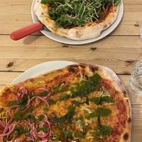 vegan chicken pizza and vegan mushroom pizza  at Mono in Glasgow