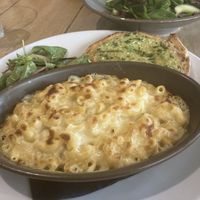 Mac and cheese with garlic bread  at Mono in Glasgow