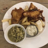 Fish and chips  at Mono in Glasgow