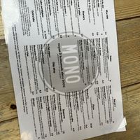 Menu  at Mono in Glasgow