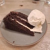 Chocolate cake with ice cream at Mono in Glasgow