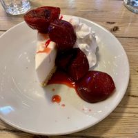 Cheesecake with plums and cream  at Mono in Glasgow