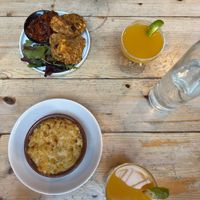 Mini Mac and cheese, black pudding fritters and spicy mango margaritas  at Mono in Glasgow