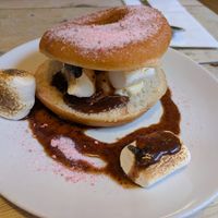 Raspberry sugared donut s'more at Mono in Glasgow