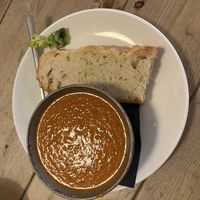 Tomato, chilli, lentil soup.  at Mono in Glasgow
