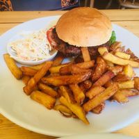 Seitan burger, chips and slaw at Mono in Glasgow