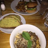 Burger and special mushroom pasta  at Mono in Glasgow