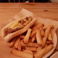 Chilli brisket n cheese hotdog (came with chips) at Mono in Glasgow