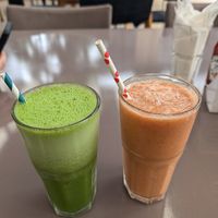 Green smoothie and dawa smoothie without honey at Spinners Web Kenya in Nairobi