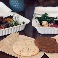 Seitan steak w/ Mac and cheeze and Buddha bowl  at The Red Fern in Rochester
