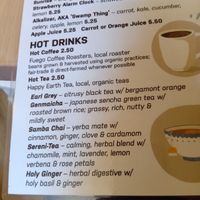 Hot drinks menu at The Red Fern in Rochester