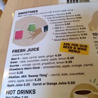Smoothie and juices menu at The Red Fern in Rochester