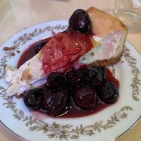 Cheesecake with cherry sauce!  at The Red Fern in Rochester