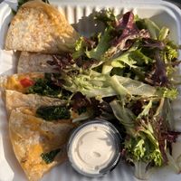 Quesadilla with sour cream and side salad   at The Red Fern in Rochester