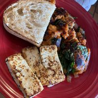 Sweet potato hash with tofu and sourdough bread no butter  at Winona's in Steamboat Springs