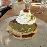 Pistachio pancakes   at Kafé Oransjeriet in Stavanger