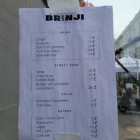 Menu at Brinji in Tbilisi