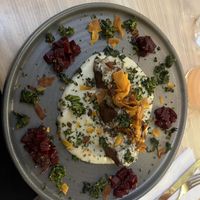 3D printed steak with a sunchoke cream  at Manna 2 in Warsaw