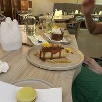 Basque cheesecake and chocolate moussee  at Manna 2 in Warsaw