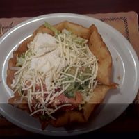Vegetarian taco salad but with vegan cheese and vegan sour cream!!! at La Quesadilla Mexican Grill in St John
