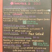 Menu changes daily.  Always a vegetarian option. Always delicious and affordable! at Roots Cafe in Honolulu