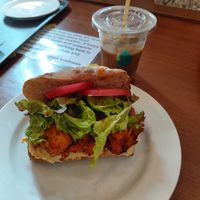 Tofu sub and ice latte at Shio Veg Cafe in Kyoto