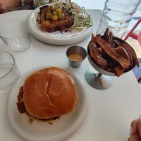 Crispy summer with chips and aubergine milanese at Mannie in Paris