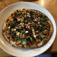 No cheese with marinara sauce and spinach, roasted garlic, Kalamata olives, oyster mushrooms, caramelized onions   at Mi Famiglia in Oregon City