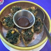Green dumplings   at Laughing Buddha Vegetarian Bistro in Oakland