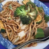 Black pepper udon noodles   at Laughing Buddha Vegetarian Bistro in Oakland